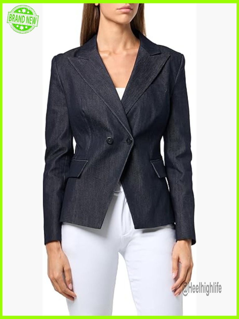 Fitted Denim Blazer Two Button Crossover Closure Size 16 Cotton Blend